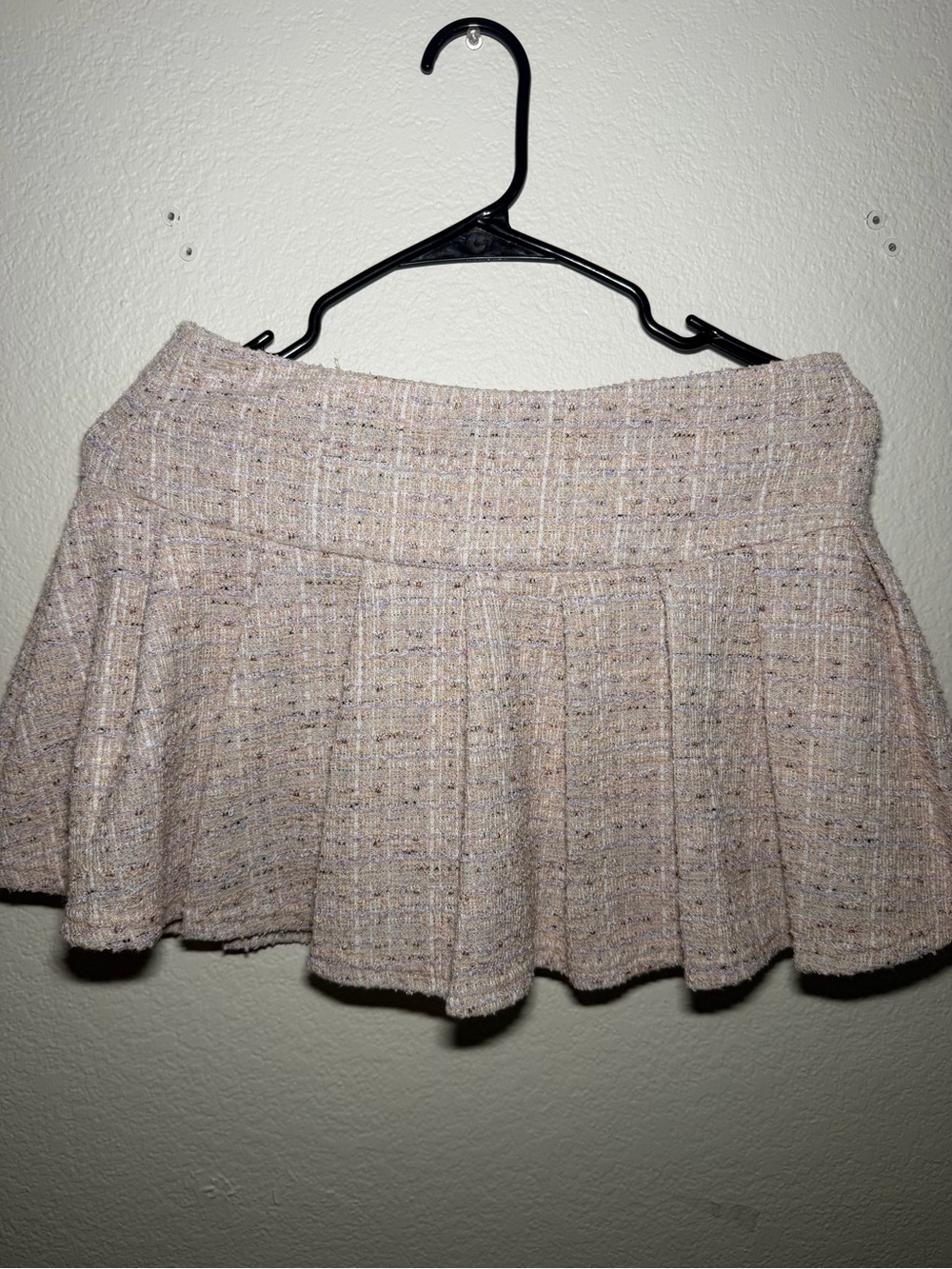 Textured Pleated Mini Skirt in Light Beige